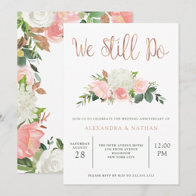 Invitation Flore verdoyante et rose | Anniversaire Mariage (Devant / Derrière)