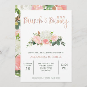 Invitation Flore verdoyante et rose Brunch et bulle