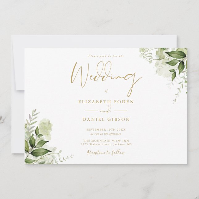 Invitation Flore verdoyante Photo Elégant Mariage de script o (Devant)