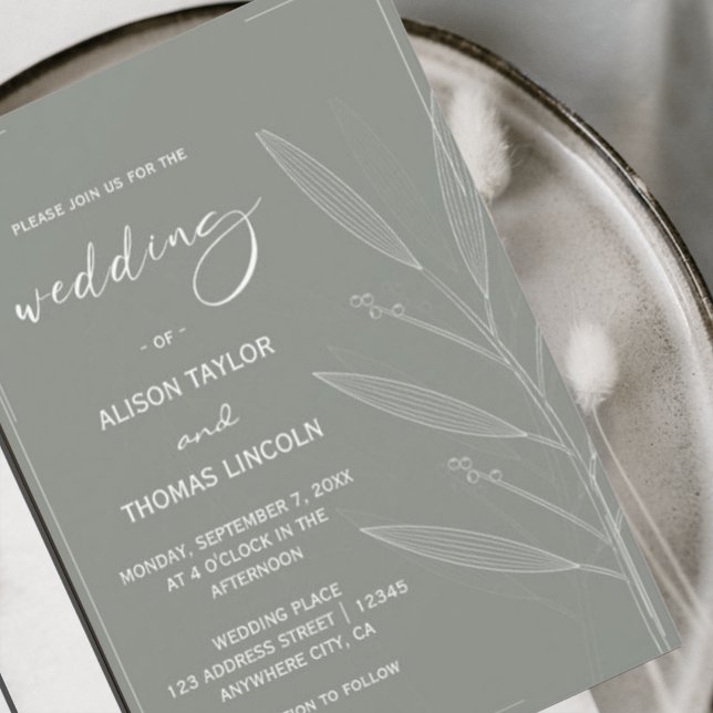 Invitation Flore verte et blanche de Sage simple (#greenerywedding#springsummerbotanical #agegreen #mintgreen #modernwedding#wildflower )