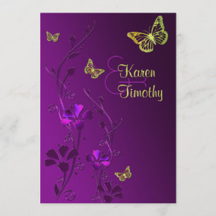 Invitation Flore violette et de chaux avec des papillons