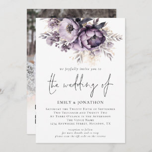 Invitation Flore violette Lilac moderne Photo Code QR Mariage