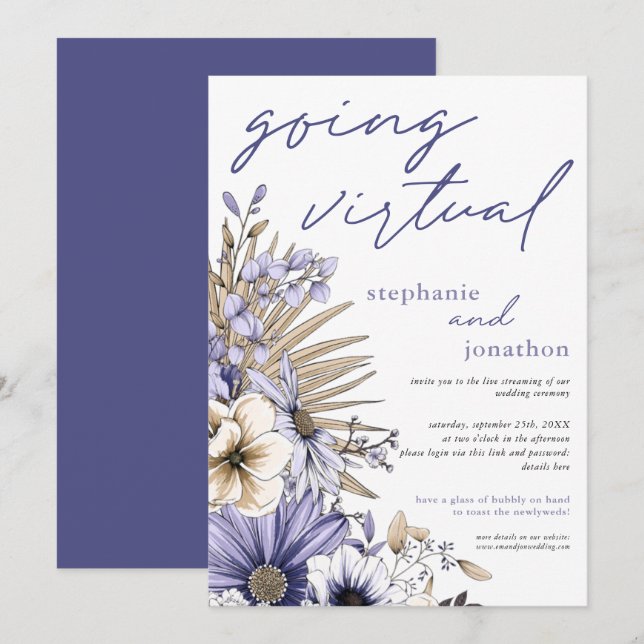 Invitation Flores d'aquarelle violette Lilac Mariage virtuel (Devant / Derrière)