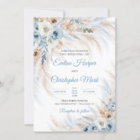 Flores de Boho bleu moderne rose pampas tropical
