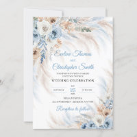 Flores de Boho bleu moderne rose pampas tropical