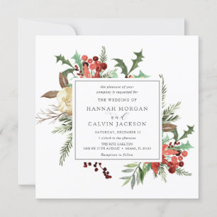 Invitation Flores d'hiver et Mariage À feuillage persistant
