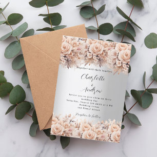Invitation Flores d'or rose argent élégant mariage de luxe él