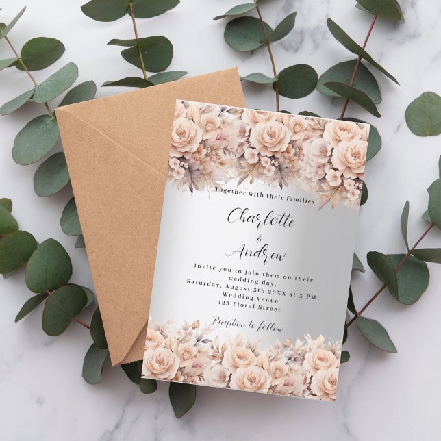 Invitation Flores d'or rose argent élégant mariage de luxe él (Créateur téléchargé)