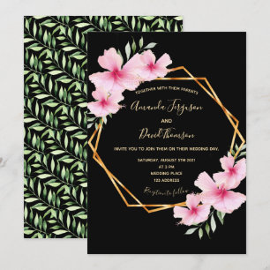 Invitation Flores rose noir or mariage géométrique