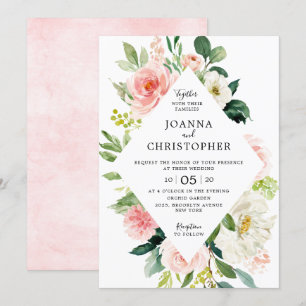 Invitation Flores rose vif Mariage géométrique moderne