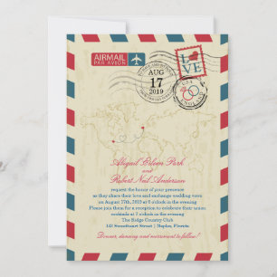 Invitation Florida & Angleterre Vintage Mariage Airmail