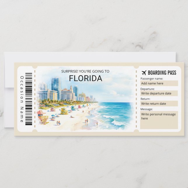 Invitation Florida Trip Boarding Pass Ticket (Devant)