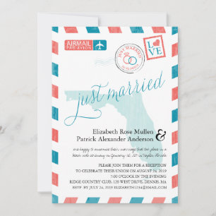 Invitation Floride Antique Airmail Juste Marié Réception