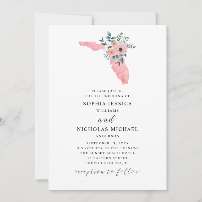 Invitation Floride. Élégante fleur rose. Aquarelle florale (Devant)