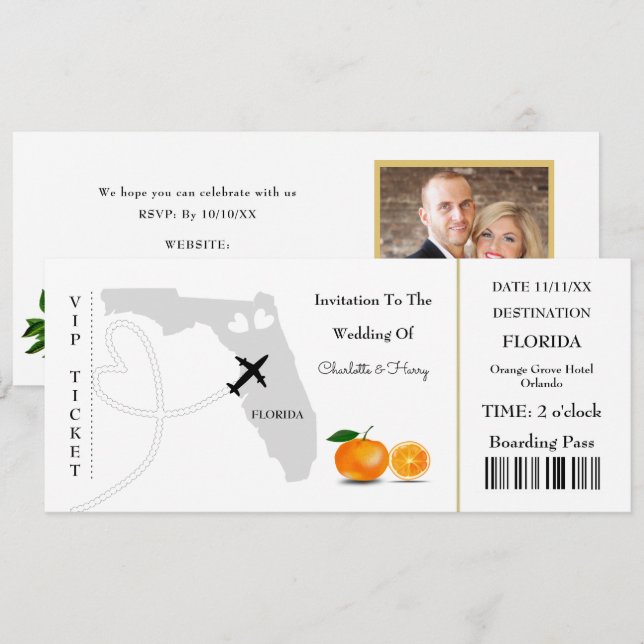 Invitation Floride Mariage Destination Billets d'embarquement (Devant / Derrière)