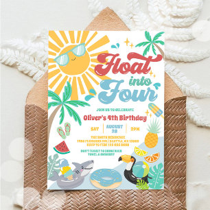 Invitation Flotter dans quatre anniversaire de plage d'été gr