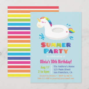 Invitation Flotteur de piscine Licorne Mignonne pour fête d'a