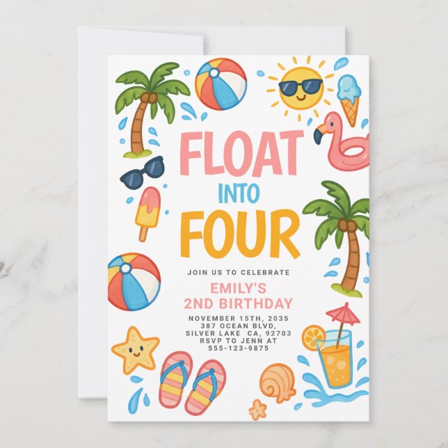 Invitation Flottez dans quatre Tropical 4th Birthday Party (Devant)