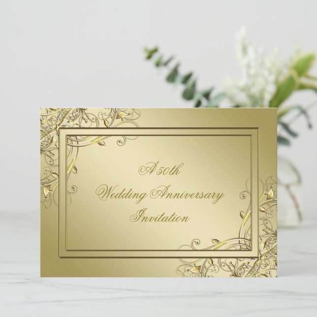 Invitation Flourish Or 50e Anniversaire de Mariage (Debout devant)