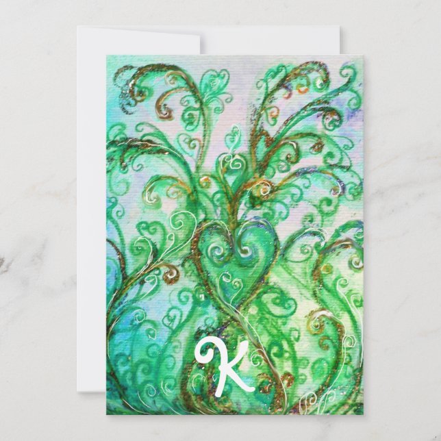 INVITATION FLOURISSES VERTES CAPRICIEUSES MONOGRAMME FLORAL C (Devant)