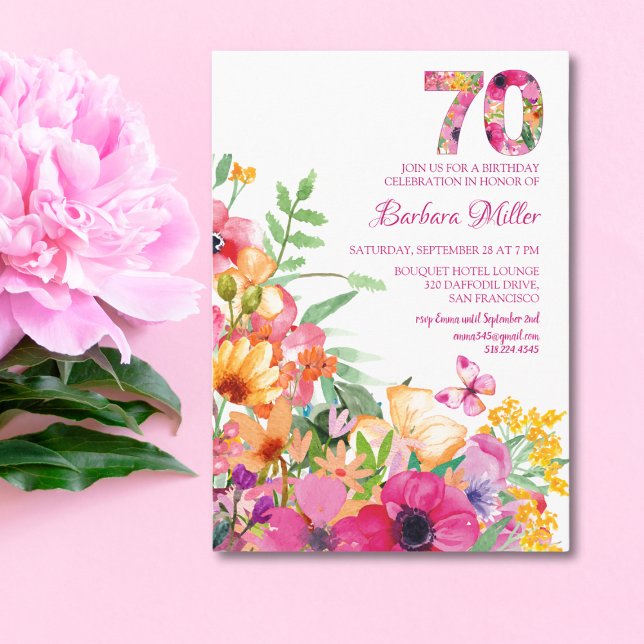 Invitation flower 70 birthday invitation flat card (Creator Uploaded)