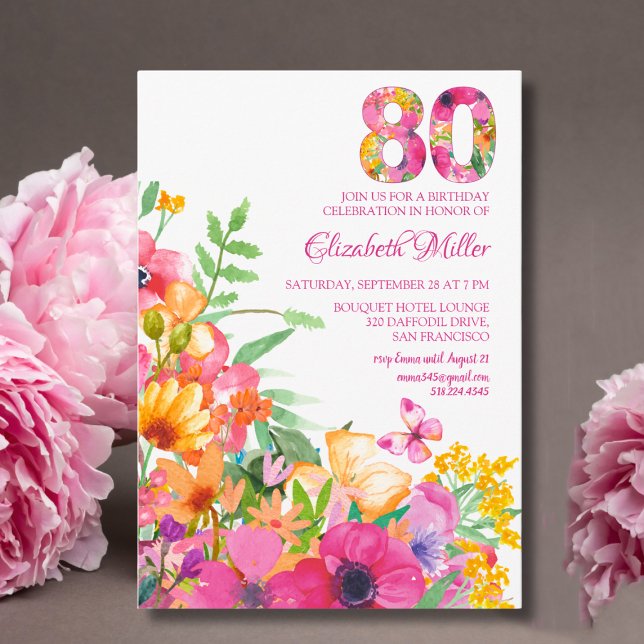 Invitation flower 80 birthday invitation flat card (Creator Uploaded)