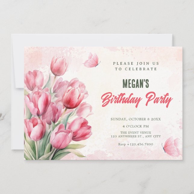 Invitation Flower bouquet tulips birthday (Devant)