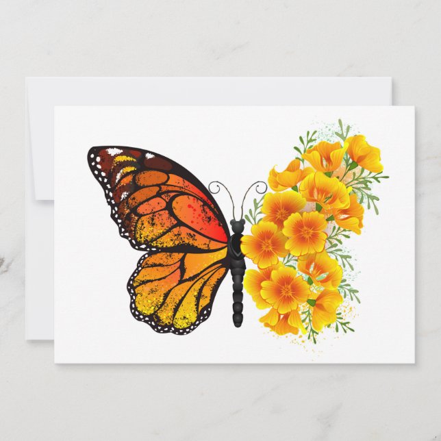 Invitation Flower Butterfly with Yellow California Poppy (Devant)
