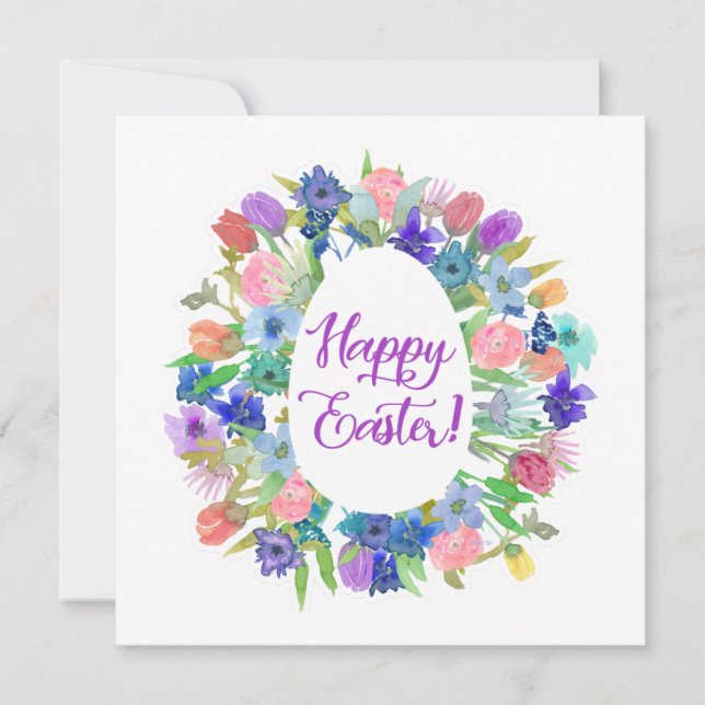 Invitation Flower Egg Shaped Wreath Happy Easter (Devant)