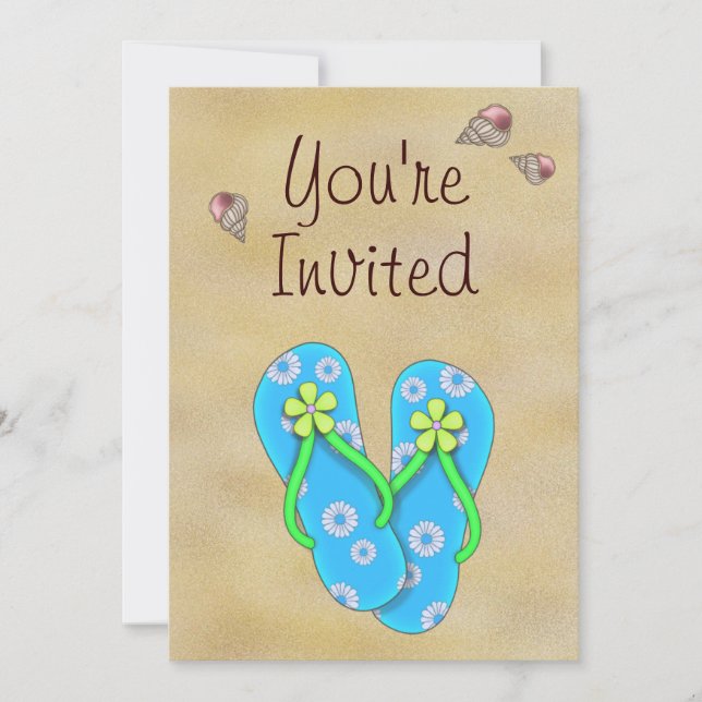 Invitation Flower Flip Flops, Coquillages et Sable Anniversai (Devant)
