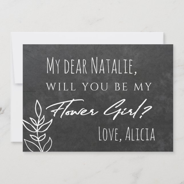 Invitation Flower girl amusant chalkboard typographie proposi (Dos)