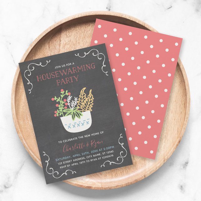 Invitation Flower Pot Chalkboard Fête de chauffage domestique (Créateur téléchargé)