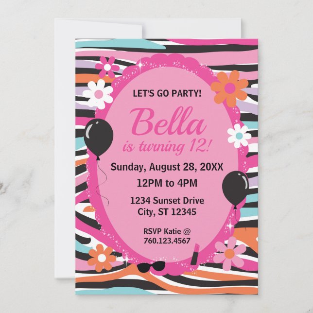 Invitation Flower Power fête d'anniversaire (Devant)