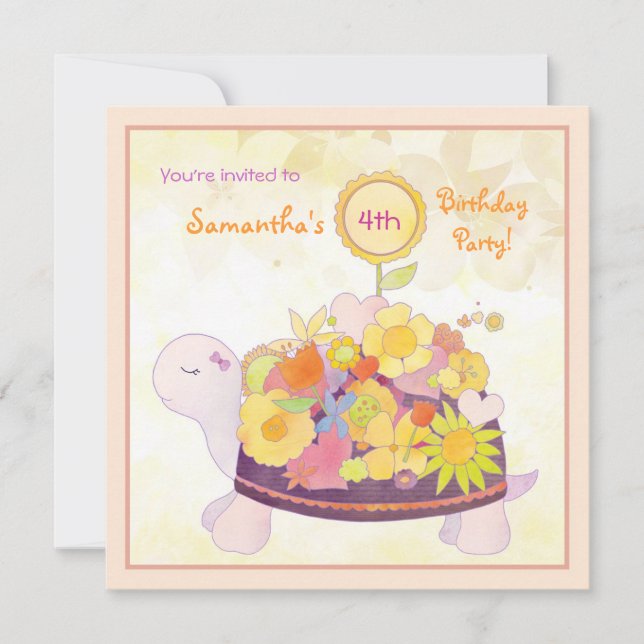 Invitation Flower Turtle Anniversaire de enfant Party (Devant)