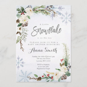 Invitation Flower Winter Snowflakes est sur le chemin baby sh