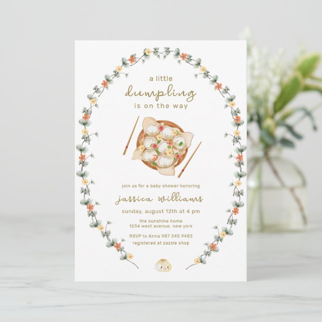 Invitation Flower Wreath Bao Dumpling Baby Shower  (Debout devant)
