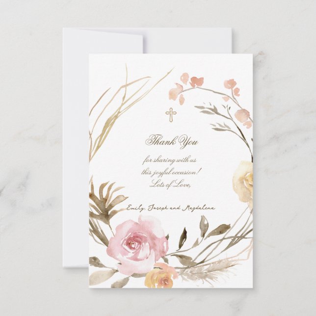 Invitation flowers wreath Baptism small thank you cards (Dos)
