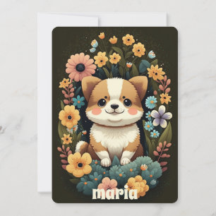 Invitation Fluffy Corgi Chien Chien Chiot Anniversaire Retro 
