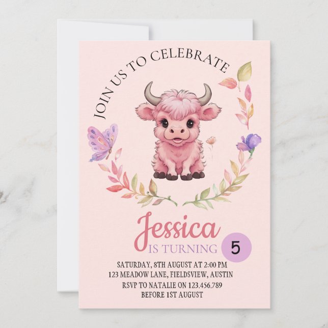 Invitation Fluffy Rose Highlands Scottish Cow (Devant)