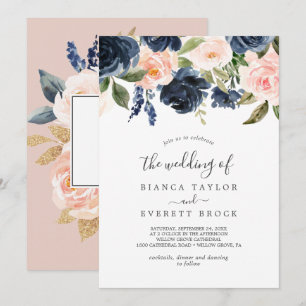 Invitation Flush et Navy Flowers   Blanc Le Mariage De