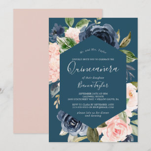 Invitation Flush et Navy Flowers   Blue Quinceañera