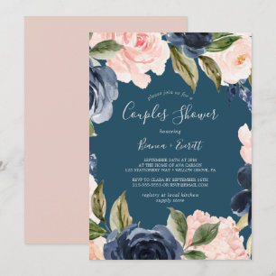 Invitation Flush et Navy Flowers   Douche Couples Bleues