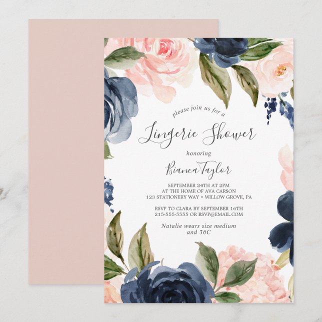 Invitation Flush et Navy Flowers | Douche Lingerie Blanche (Devant / Derrière)