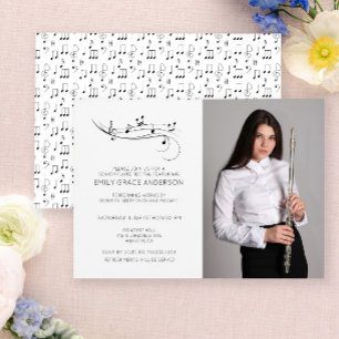 Invitation Flute Considérant Notes musicales Black & White Ph