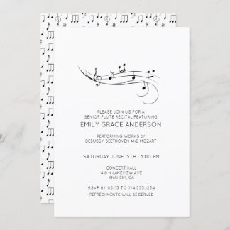 Invitation Flute Considérant Notes musicales Noir & Blanc