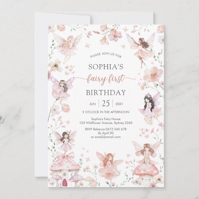 Invitation Flutter and Twirl Fairy First 1st Birthday (Devant)
