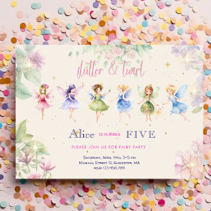 Invitation Flutter et tourbillon Fairy garden aquarelle anniv
