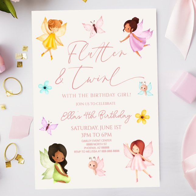 Invitation Flutter et Twirl Fairy Enchanted Anniversaire fête (Créateur téléchargé)