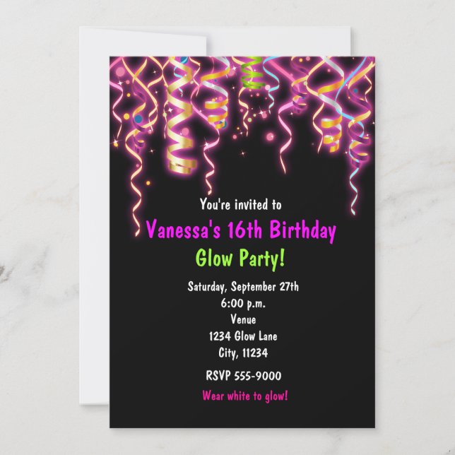 Invitation Flux dans la nuit Anniversaire Fête Streamers Invi (Devant)
