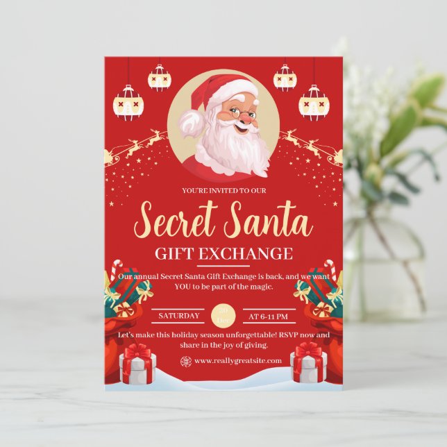 Invitation Flyer d'échange de cadeaux Secret Santa illustré e (Debout devant)